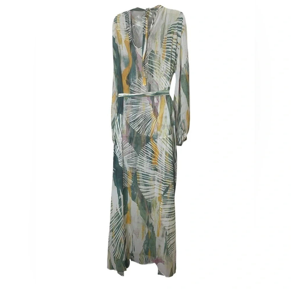 Andrea Iyamah Sade Floral Multicolor Sheer Maxi Swim Coverup S/M NWT